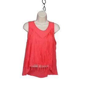 Love Medium Coral Trendy Fringe Pullover Scoop Neck Sleeveless Tassels M